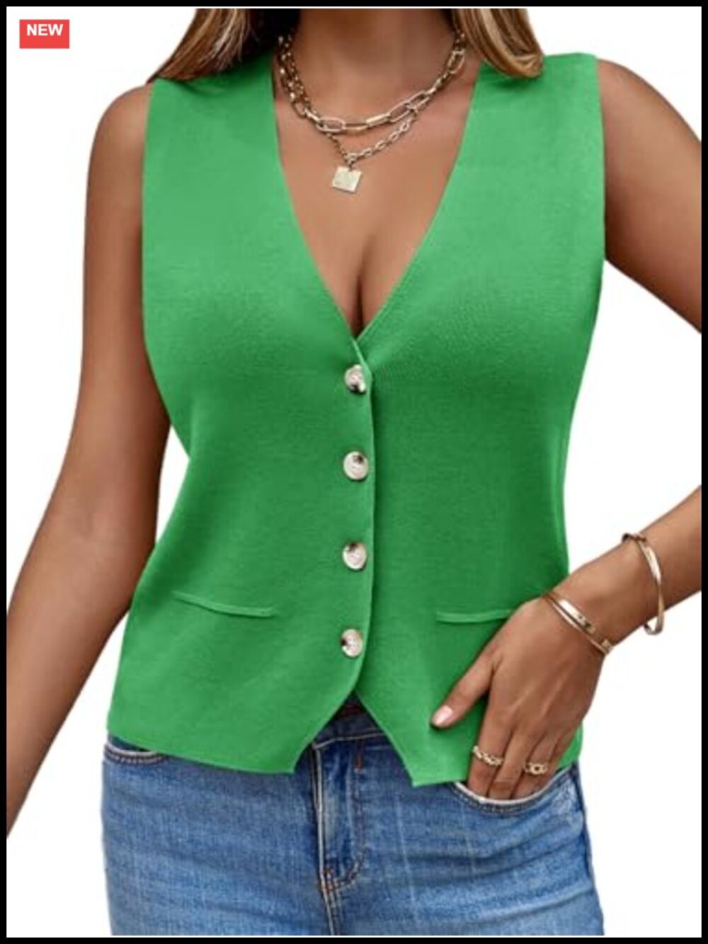 Sleeveless Sweater Vest V Neck Button Knit Cardigan